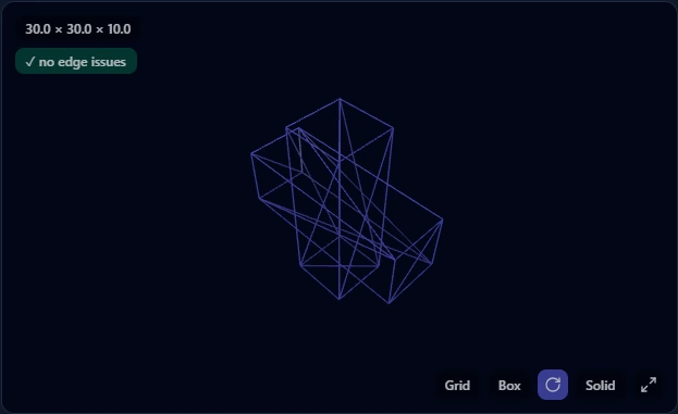 Wireframe of two boxes passing through each other with a green no-edge-issues badge